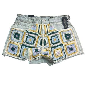 Blank NYC NEW The Barrow Vintage High-Rise 27 Crochet Denim Jean Shorts